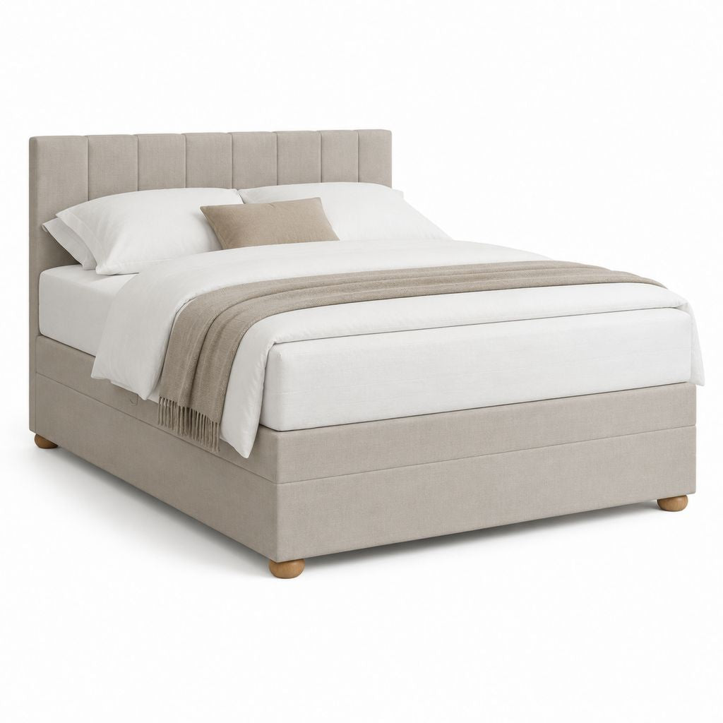 Polsterbett Beige mit Polyesterbezug und gepolstertem Kopfteil 160 x 200 cm