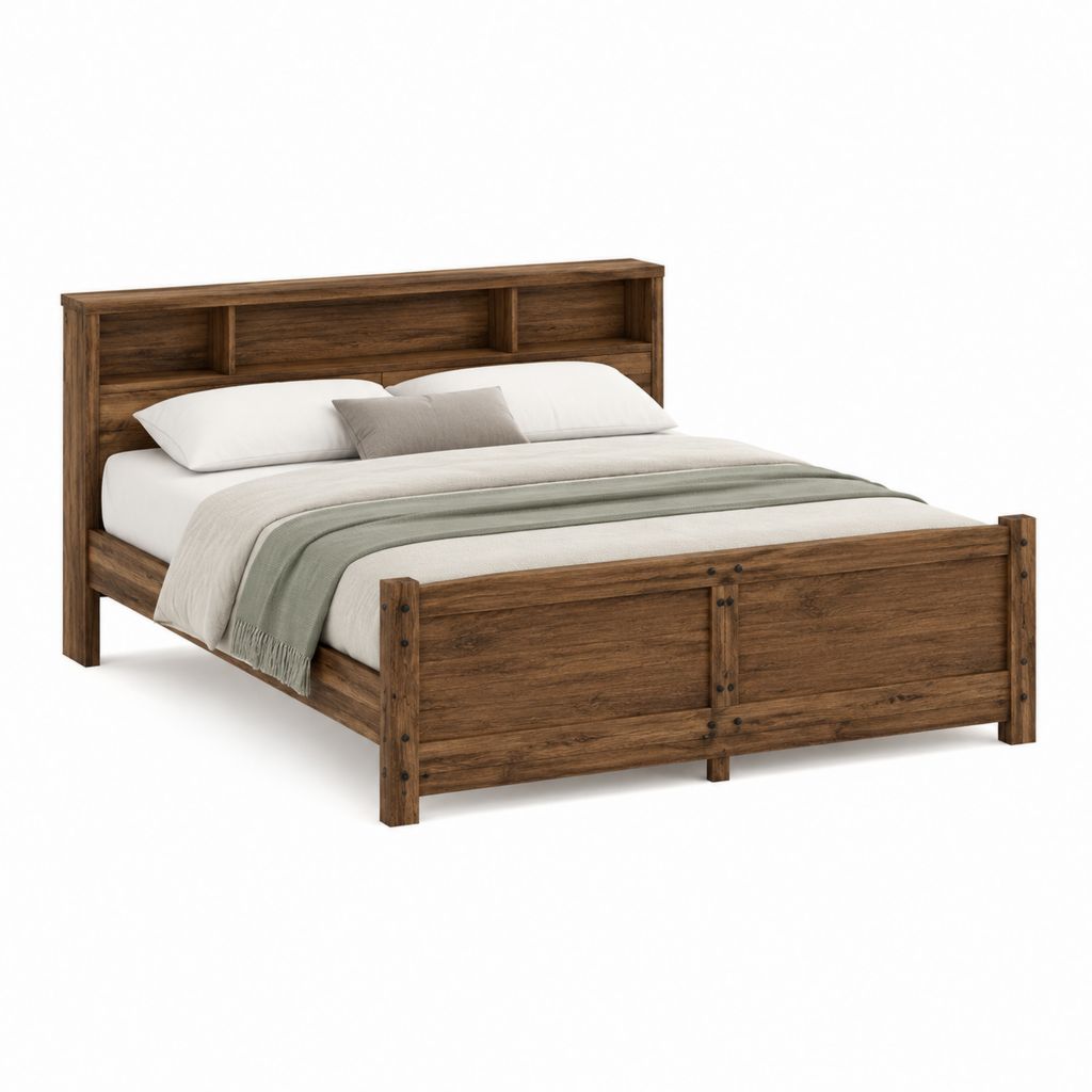 Doppelbett Bettgestell Braun Massivholz rechteckig mit Stauraumkopfteil 160 x 200 cm