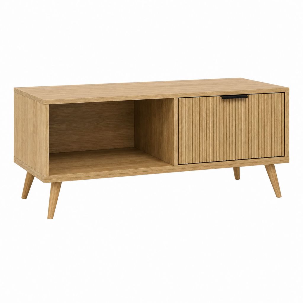 Couchtisch Eichenoptik MDF rechteckig mit Schiebetür und Stauraum 120 x 40 x 55 cm
