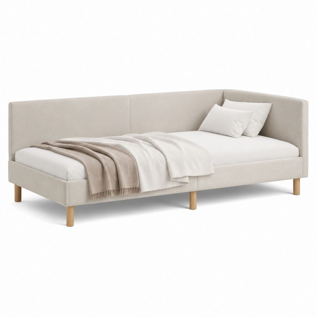 Tagesbett Bettgestell Beige mit Polyesterbezug und Massivholzfüßen 90 x 200 cm