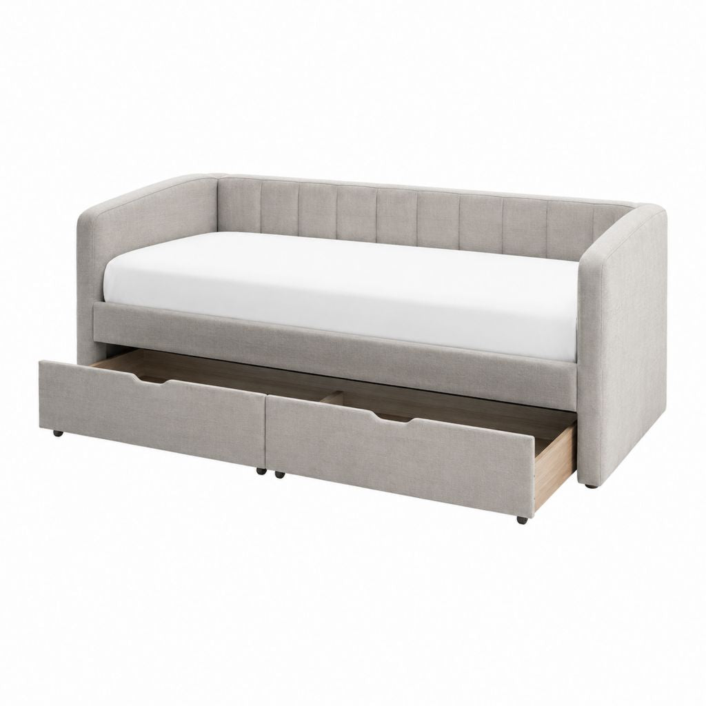 Schlafsofa Tagesbett Grau aus Polyester mit 2 Schubladen 90 x 200 cm