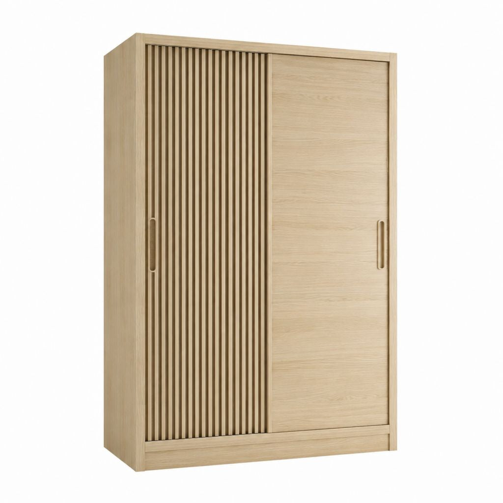 Kleiderschrank Schiebetürenschrank Eiche hell Spanplatte rechteckig 120 x 60 x 200 cm