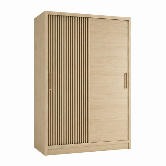 Kleiderschrank Schiebetürenschrank Eiche hell Spanplatte rechteckig 120 x 60 x 200 cm