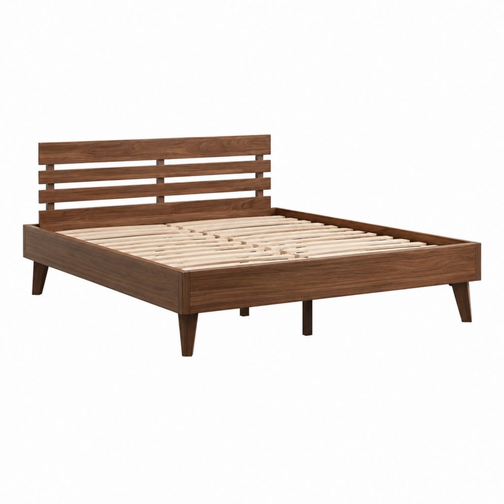 Doppelbett Bettgestell Nussbraun aus massivem Gummibaumholz rechteckig 160 x 200 cm mit Lattenrost