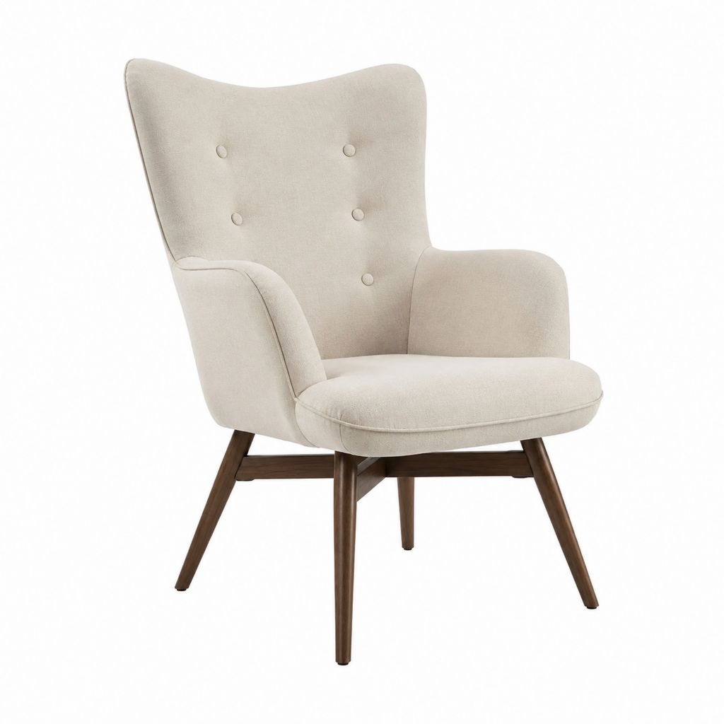 Ohrensessel Beige mit Polyesterbezug und Massivholzgestell 74 x 80 x 105 cm