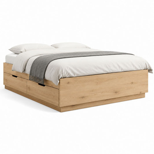 Stauraumbett Bettgestell Natureiche Spanplatte rechteckig 160 x 200 cm