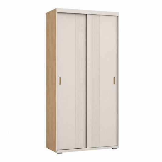 Kleiderschrank mit 2 Schiebetüren Weiß Eiche Spanplatte 100 x 60 x 200 cm