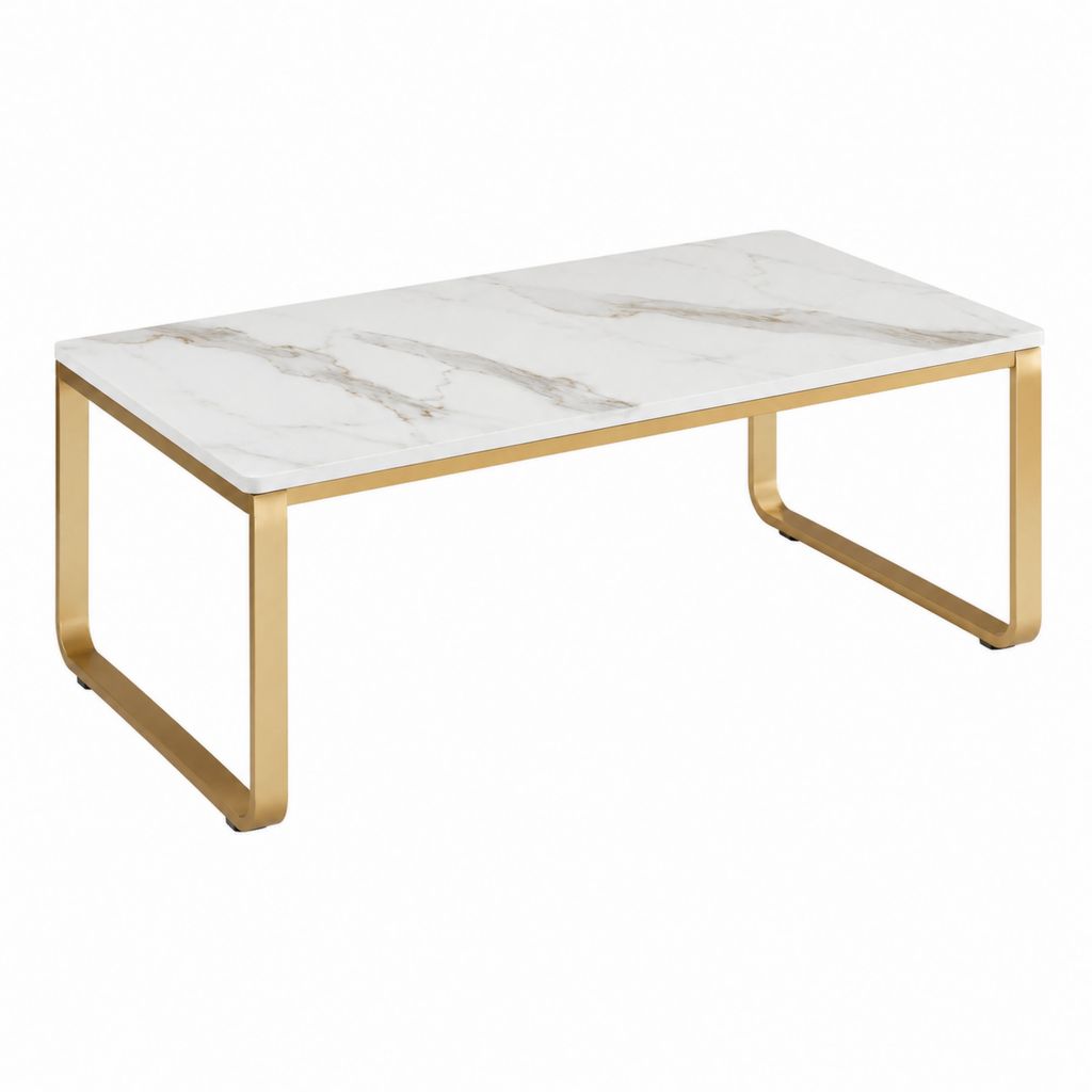 Couchtisch Weiß Gold mit Marmoroptik MDF und Stahl rechteckig 100 x 60 x 45 cm