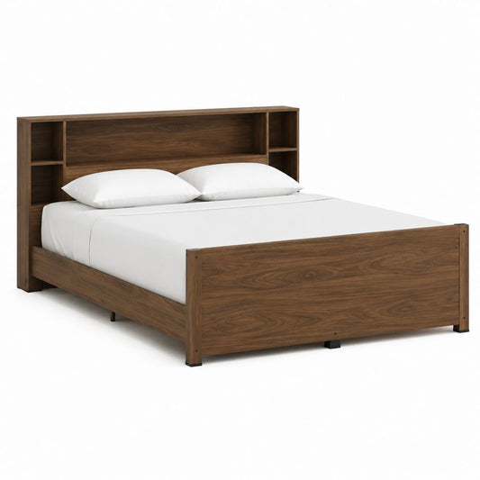 Doppelbett Bettgestell Walnuss-Dekor mit Stauraum-Kopfteil 160 x 200 cm
