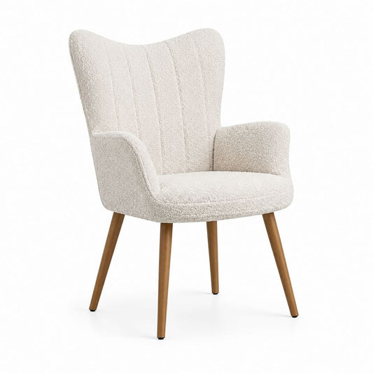 Ohrensessel Creme mit Polyester-Bouclé Bezug und Massivholzbeinen 73 x 76 x 98 cm