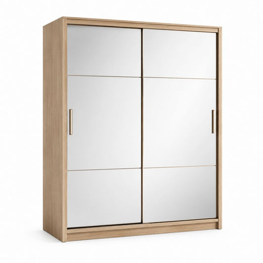 Schwebetürenschrank Eiche-Optik mit Spiegelglas 150 x 60 x 200 cm