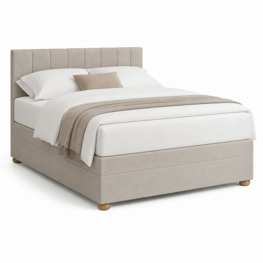 Polsterbett Beige mit Polyesterbezug und gepolstertem Kopfteil 160 x 200 cm