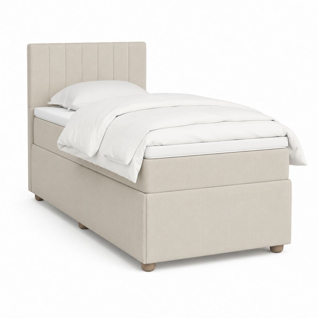 Polsterbett Einzelbett Beige Polyester rechteckig Liegefläche 90 x 200 cm Gesamtmaß 105 x 215 x 112 cm