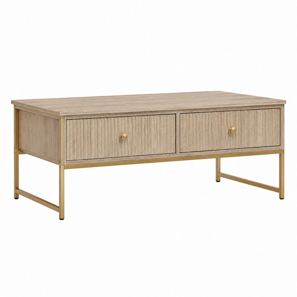 Couchtisch mit 2 Schubladen Eiche hell MDF Stahl rechteckig 100 x 50 x 45 cm