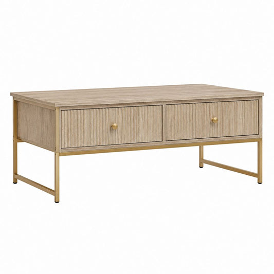 Couchtisch mit 2 Schubladen Eiche hell MDF Stahl rechteckig 100 x 50 x 45 cm