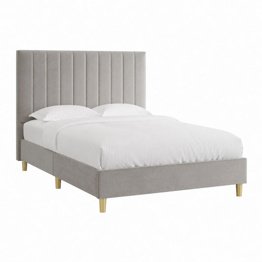 Polsterbett Doppelbett Grau aus Polyester-Samt mit vertikal gestepptem Kopfteil 160 x 200 cm