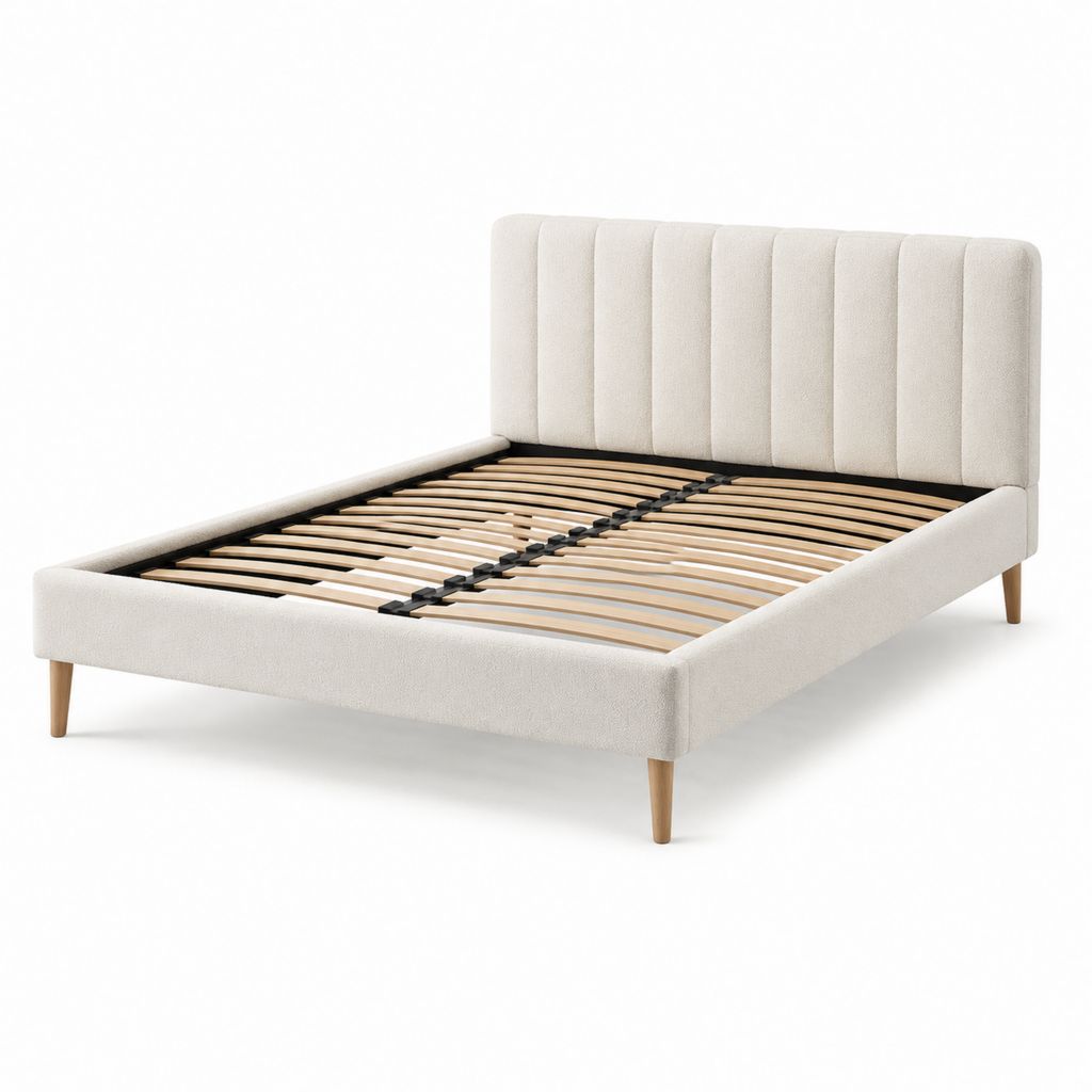 Polsterbett Doppelbett Creme Polyester-Bouclé Rechteckig 160 x 200 cm mit Lattenrost